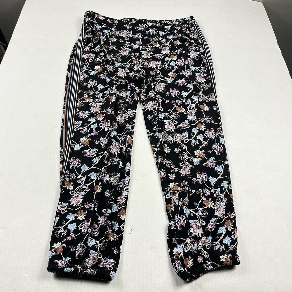 WHBM Floral Jogger Pants Black Multicolor Stretch Elastic Waist Loungewear S